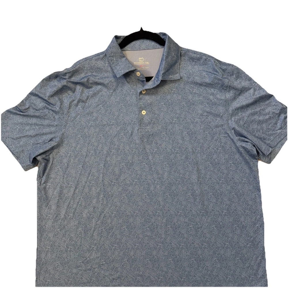 Southern Tide XL Blue Floral Performance Polo Shirt Stretch Golf Casual